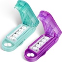 DUBSTAR 2PCS Découpeur de pilules pour petites et petites pilules, Découpeurs de pilules multiples pour petites ou grandes pilules, Découpeur de pilules réglable avec dispositif de centrage et garde de la lame (Purple+Cyan)