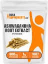 BulkSupplements.com Ashwagandha Root Extract Powder - Ashwagandha Supplement, Kräuterergänzung - Vegan & Glutenfrei, 600mg pro Servierung, 1kg (2.2 lbs) (Pack von 1)