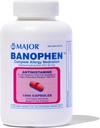 MAJOR Banophen Diphénhydramine HCI 50 mg Capsules - Soulagement temporaire des symptômes de la fièvre du foin et des allergies respiratoires supérieures - Antihistamine - Allergie - 1000 Capsules (1-Pack)
