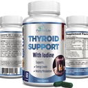 Support thyroïdien avec Iodine - Booster de métabolisme, Booster d'énergie, Augmenter la concentration - Supplément thyroïdien non-OGM Premium 60 Capsules
