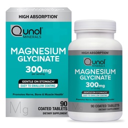 Qunol Magnésium Glycinate 300mg, 100% Glycinat Supplément de magnésium chélaté, comprimés 90ct