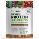 Plantvital Protéines Vegan Poudre à base de plantes, Protéines organiques en poudre Chocolat 24g/0g Sucre, 12 Superaliments, légumes, probiotiques, cacao brut, Kale, betteraves, Spiruline, pois, sans gluten, kéto-friendly, 16oz