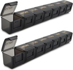 2 Pack Weekly Pill Organizer, Large 7 Day Pill Case, Daily Vitamin Case Medicine Box, AM/PM Pill Containers for Medicine Supplements Fish Oil (Black & Black)