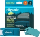 Cliganic Mosquito Repellent Pack (bande de disque + 2 pellets de recharge) - Ajustable, sans DEET naturel, huile essentielle infusée
