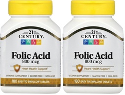 21ème siècle 800 mcg comprimés d'acide folique, assortis, 180 Compte (paquet de 2)