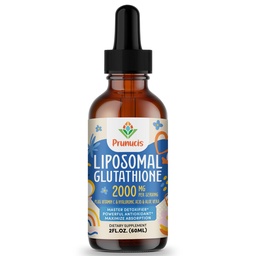Prunucis 2000MG Glutathion liposomique liquide, 98% Absorption, supplément de forme active L-Glutathion, complexe végétalien, puissant antioxydant pour le système immunitaire, la défense du vieillissement, Detox, 2 FL.OZ