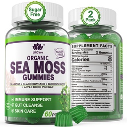 (2 Pack) Gommies de mousse de mer - Gommies de mousse de mer irlandaise pour adultes et enfants - Supplément Superfood avancé Seamoss avec extrait de racine biologique Bladderwrack & Burdock,ACV pour Immune quotidienne, Gut Cleanse, Vegan