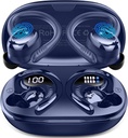 Ecouteurs sans fil Sport, Bluetooth 2025 5.4 Écouteurs avec écouteurs, 50H Stereo Deep Bass Over Ear Buds avec 4 ENC Bruit Annule Mics, IP7 Waterproof Earphones for Running Workout Gym -Blue