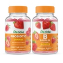 Complexe probiotique de 2 milliards de CFU + B, Gummies Bundle - Grande dégustation, supplément de vitamine, sans gluten, sans OGM, gummy à croquer