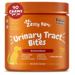 Zesty Paws Cranberry Supplement for Dogs - Contrôle de la vésicule pour les chiens - Soutien du traîtage urinaire - Chews aux canneberges avec D-Mannose, Vitamine B6 & L-Arginine - Soutien de l'Immune et Gut - Bacon - 90 Compte