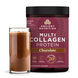 Ancient Nutrition Hydrolysed Collagen Peptides Poudre avec Probiotiques, Chocolat Multi Collagène Protéine pour les femmes et les hommes avec la vitamine C, 40 portions, soutient la peau et les ongles, Gut Health, 16.65oz