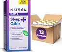 Natrol Sleep+ Calm Melatonin 6mg Avec Ashwagandha, L-Theanine et Lemon Baume, Supplément diététique pour dormir reposé et calmer l'esprit, 30 capsules, 30 jours d'approvisionnement (paquet de 12)