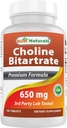 Beste Natürliche Choline Bitartrate 650 mg (Non-GMO) für gesunde kognitive Gehirnfunktion 180 Tabletten