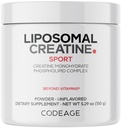 Codeage Supplément en poudre de créatine liposomique, monohydrate de créatine pure 5000mg, préentraînement et post entraînement - Créatine non aromatisée, poudre de créatine micronisée - Créatinine pour le sport - 30 portions