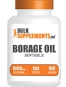 BulkSupplements.com Borage Oil Softgels - Gamma Linolenic Acid Supplement, Borage Oil Suppléments, Borage Oil 1000mg - Sans gluten, 1 Softgel par portion, 180 Compte (paquet de 1)