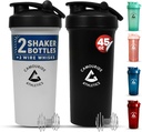 2 Pack 45 Unze Protein Shaker Bottles mit Wire Whisk – BPA-Free, Leak-Proof Shaker Cups für Protein Shakes & Smoothies – Large Plastic Mixer Bottle – Classic White & Midnight Black