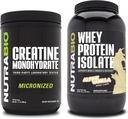 NutraBio Créatine monohydratée, non aromatisée, Isolée de protéines de 500g et de lactosérum, Vanille alpine, supplément - Énergie musculaire, croissance musculaire maigre, récupération et force
