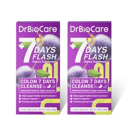 DrBioCare Colon 7 Days Cleanse, 7 Days Flash, Colon Cleanse, Detox & Digestive Support, Prune Flavor - 14 Packs