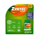 Zyrtec 24 heures comprimés antiallergiques, médecine d'allergie intérieure et extérieure avec 10 mg de HCl cétirizine par comprimé antihistaminique, soulagement des allergies, 60 nombres.