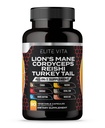 Supplément de Champignon Nootropique - Lions Mane, Cordyceps, Reishi, Chaga Blend pour le focus amélioré, mémoire, soutien cognitif, supplément de vitamine cérébrale et de focus, 90 Capsules Vegan