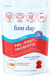 Premier jour Adolescents : 3-en-1 Suppléments prébiotiques, probiotiques et postbiotiques – Soutient la santé digestive, cutanée, orale et immunitaire, l'absorption et la croissance des nutriments – 30 jours