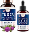 WINDSOR BOTANICALS Tudca mit Silymarin Milk Thistle und Vegan Vitamin B12 Liquid - Health Support Bundle
