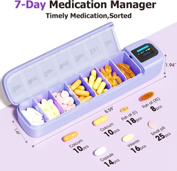 Daviky Smart Pill Organizer with Alarm, Bluetooth Daily Une fois par jour Pill Box 7 Day with APP, Weekly Travel Pill Case, Portable Pill Rappel pour les médicaments, suppléments et vitamines (Purple)