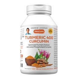 ANDREW LESSMAN Turmeric 400mg - 120 Capsules - 95% Curcuminoides comme Complexe Phospholipide pour les avantages optimum et l'absorption, Extrait standardisé haute puissance, Petites Capsules faciles à avaler