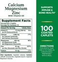 Nature's Bounty Calcium Magnésium & Zinc Caplets, Immune & Support Bone Health, 100 Compte (Pack de 2)