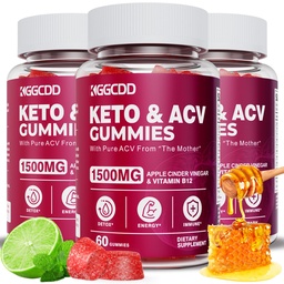 (3 Pack) Gommies de vinaigre de cidre de pomme de kéto Extreme 1500MG Gommies de kéto Formulé avec poudre de jus de betterave de grenade B12 Vegan Non OGM 180 Gommys