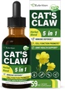 Cat's Claw Kräuter (Uña de Gato) Immununterstützung Flüssigkeitstropfen, 5-in-1 Kräuterergänzung mit Echinacea & Elderberry Extract, Alkoholfreie Tincture für Immunität Boost, Joint & Bone Health. 2 oz