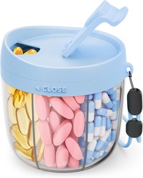 Distributeur de pilules mignon avec 7 grands compartiments, organisateur portable de bouteilles de pilules avec large ouverture pour une utilisation facile, organisateur de pilules anti-Mix pour les voyages, conteneur de pilules sans BPA, bleu