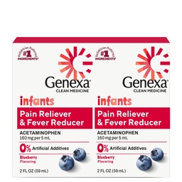 Genexa Infantiles' Acétaminophène propre , Ingrédients préférés des pédiatres , anti-douleur et réducteur de fièvre pour bébés , sans colorant , 0% Additifs artificiels , Bio Blueberry Flavor , 4 fl oz (2 Pack)