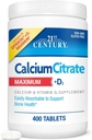 Citrate de calcium du 21e siècle + D3, 400 comprimés par bouteille (2 paquets)