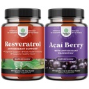 Ensemble de capsules de resvératrol avec activateur métabolique AMPK pour stimuler le métabolisme et l'efficacité cellulaire et Acai Berry Antioxydant Support pour les femmes et les hommes pour le système immunitaire et la santé cognitive