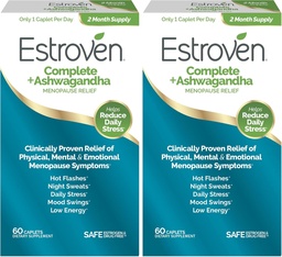 Estroven Complete + Ashwagandha Multi-Symptom Menopause Supplement for Women - Clinically Proven Ingredients Provide Menopause Relief & Night Sweats + Hot Flash Relief* - 4 Month Supply (Pack of 2)