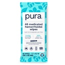 Pura Flushable Hämorrhoid Wipes XL, 48 Count, mit Cooling Witch Hazel, Aloe & Coconut Oil, Fast Relief, Duftfrei, 100% kunststofffrei