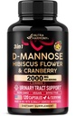 D-Mannose 2000mg avec canneberge et Hibiscus - Résistance testée cliniquement pour la santé urinaire - Supplément pour les femmes - Soutien de la vésicule, foie et microflore - Fabriqué aux États-Unis - Vegan, 120 capsules