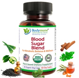 USDA Mélange de sucre de sang biologique pour soutenir le métabolisme sain* avec Melon amère, Moringa, Aloe Vera, Nopal, Papaya Extraits et plus encore