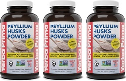 Yerba Prima Poudre de muscs de Psylium - 12 oz (paquet de 3) - Supplément en fibre naturelle - Nettoyage des colonies - Vegan, non-OGM, sans gluten (nouvelle étiquette - emballage mai Vary)