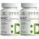 2 Pack Supplément NAC (N-acétyl Cysteine) 1 000 mg avec glutathion réduit, 480 Capsules