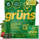 Gruns adulte Super Verts Multivitamines Gommies, Super alimentation Vitamines Gommy pour les femmes et les hommes avec Spiruline, Chlorella, Adaptogènes et fibre prébiotique pour la santé digestive (28 comte)