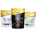 Transformation Schokoladenprotein Pulver | 30G Multi-Protein Superblend+ Grass-Fed hydrolysierte Collagen Peptide Pulver-Haar, Haut, Nägel + Bio Super Greens Superfood Pulver- Immun- und Energieunterstützung