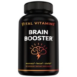 Vitamines vitales Suppléments Cerveau Bacopa Monnieri - pour mémoire et focus – Booster Cerveau Nootropique - Soutien sans caféine pour adultes et aînés – Non-OGM, 30 jours d'approvisionnement, 30 capsules