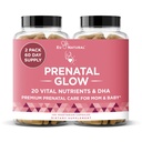 Glow Vitamines prénatales pour les femmes – 20-en-1 Nutriments vitaux pour une grossesse et un développement foetal sains – Acide folique et DHA végétalien pour la croissance de bébé et une grossesse confortable – 120 capsules nourissantes
