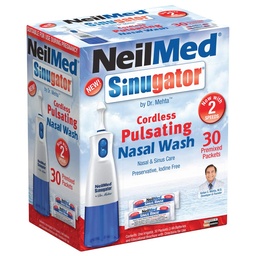 Kit de lavage nasal sans fil NeilMed Sinugator avec un irritateur, 30 paquets prémélangés et 3 piles AA (paquet de 1)