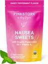 Pink Stork Organic Peppermint Sweets for Morning Sickness and Motion Sickness Support, Ajout de vitamine B6, 1ère grossesse de trimestre doit avoir - 30 bonbons de menthe poivrée enrobés