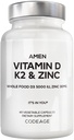 Amen Vitamin D, K2 & Zink, Cholecalciferol D3 5000 IU, Organic Whole Food Blend mit Apfel, Blueberry, Cranberry, Elderberry Powder Fruits, Vegan Supplement, D3 K2 Vitamine, Non-GMO - 60 Kapseln