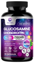 Glucosamin Chondroitin, MSM & Kurkuma - Extra Strength Joint Support Supplement mit 1500mg Glucosamin Sulfat pro Portion - für Knorpel, Gelenkgesundheit & Flexibilität - abgefüllt USA - 60 Kapseln
