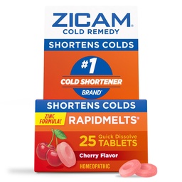 Zicam Cold Remedy Zinc Rapidmelts, Cherry Flavor, homéopathique, médecine de raccourcissement du froid, raccourcit la durée du froid, 25 Compte